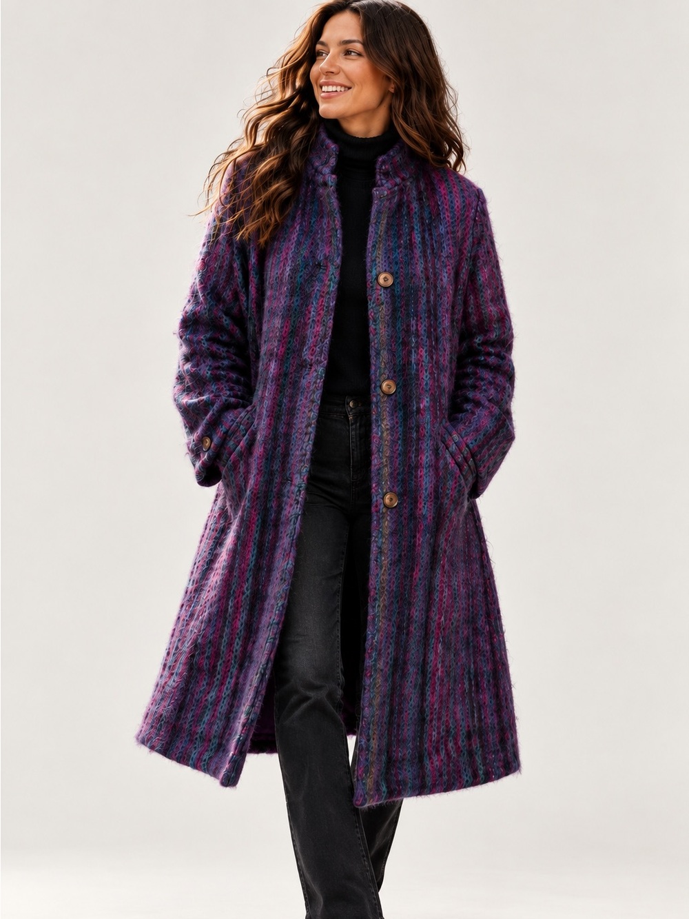 Vintage Paul Levy Mohair Vertical Stripe Longline Coat